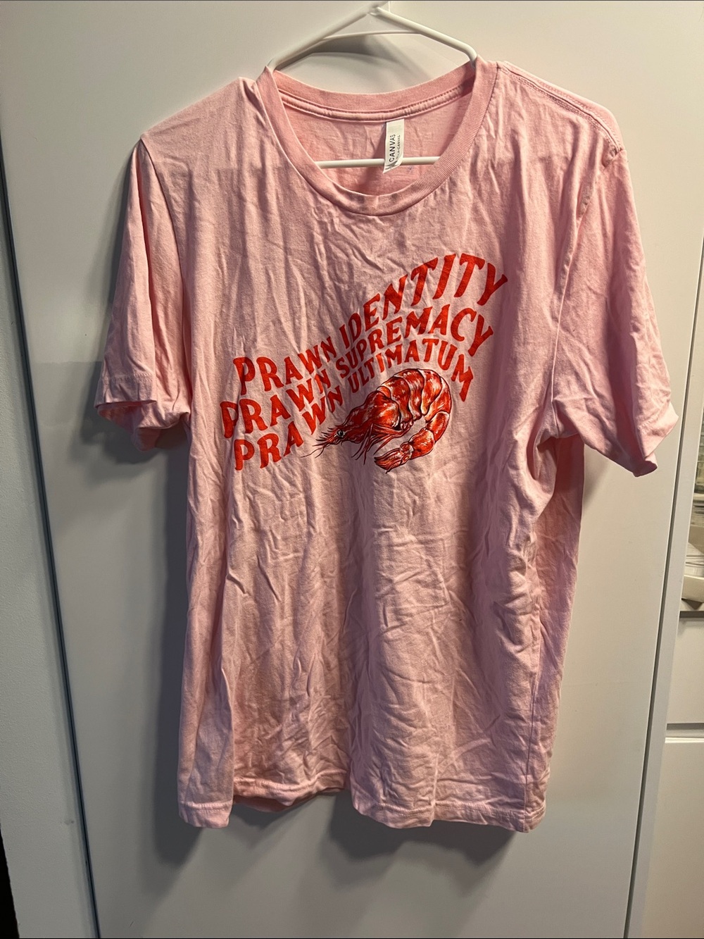 Pink 'Prawn Identity' Graphic Tee with Red Print